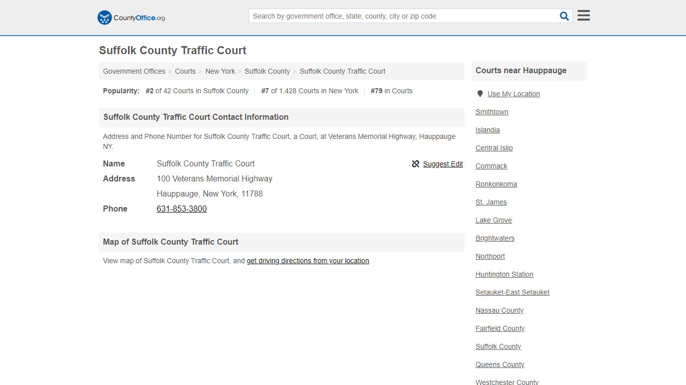 Suffolk County Traffic Court - Hauppauge, NY (Address and Phone)